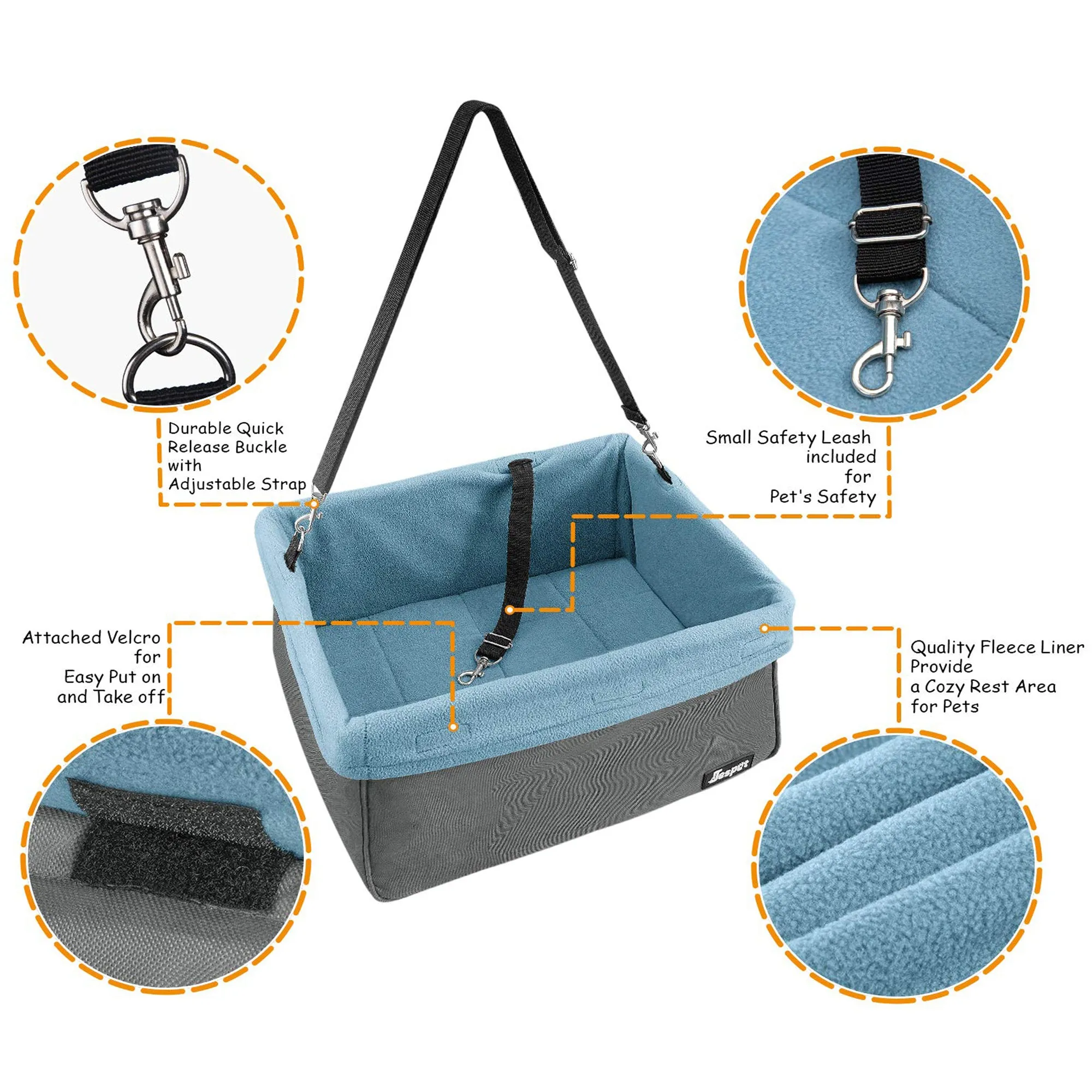 GOOPAWS Portable Pet Safety Booster Dog Car Seat with Seat Belt, Gray