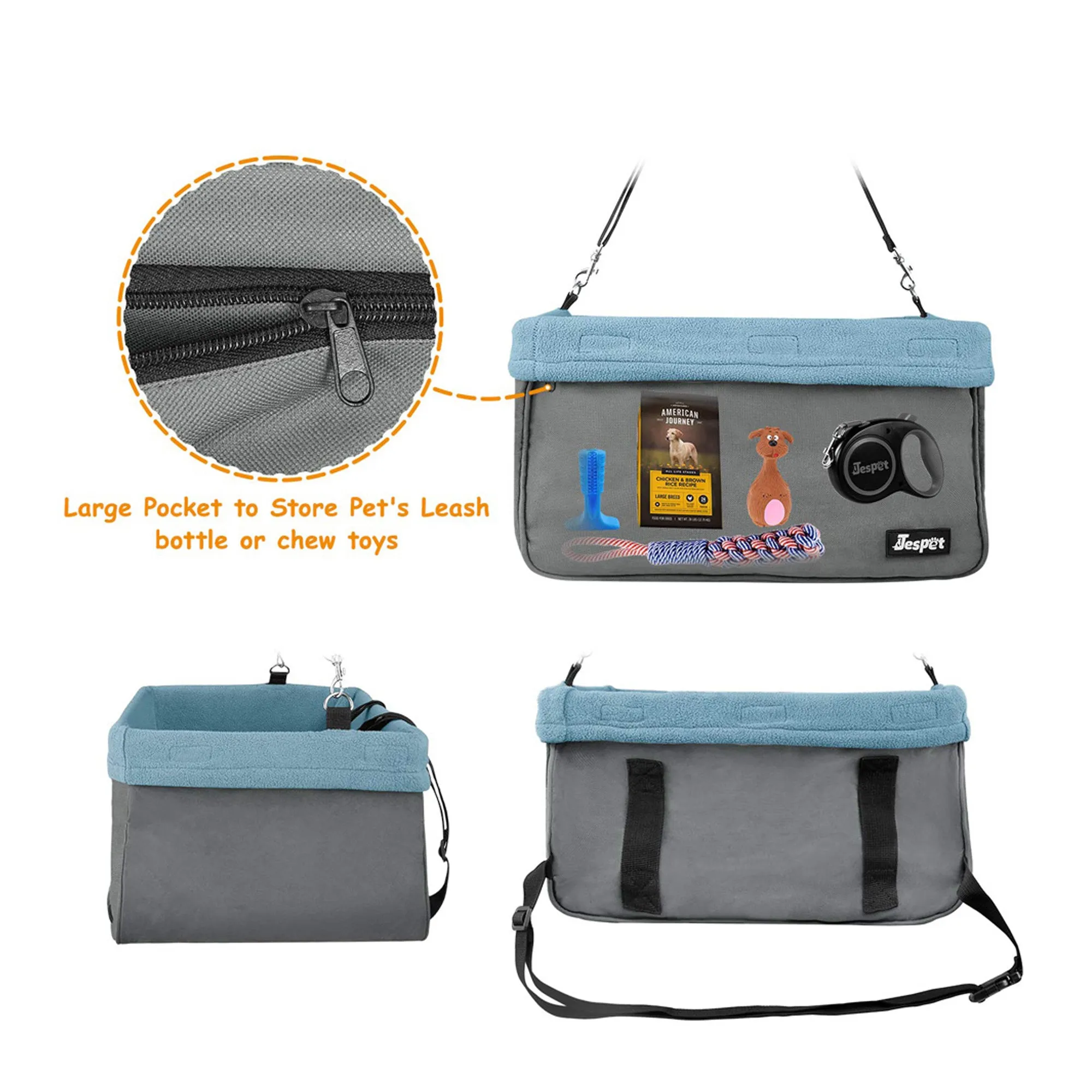GOOPAWS Portable Pet Safety Booster Dog Car Seat with Seat Belt, Gray