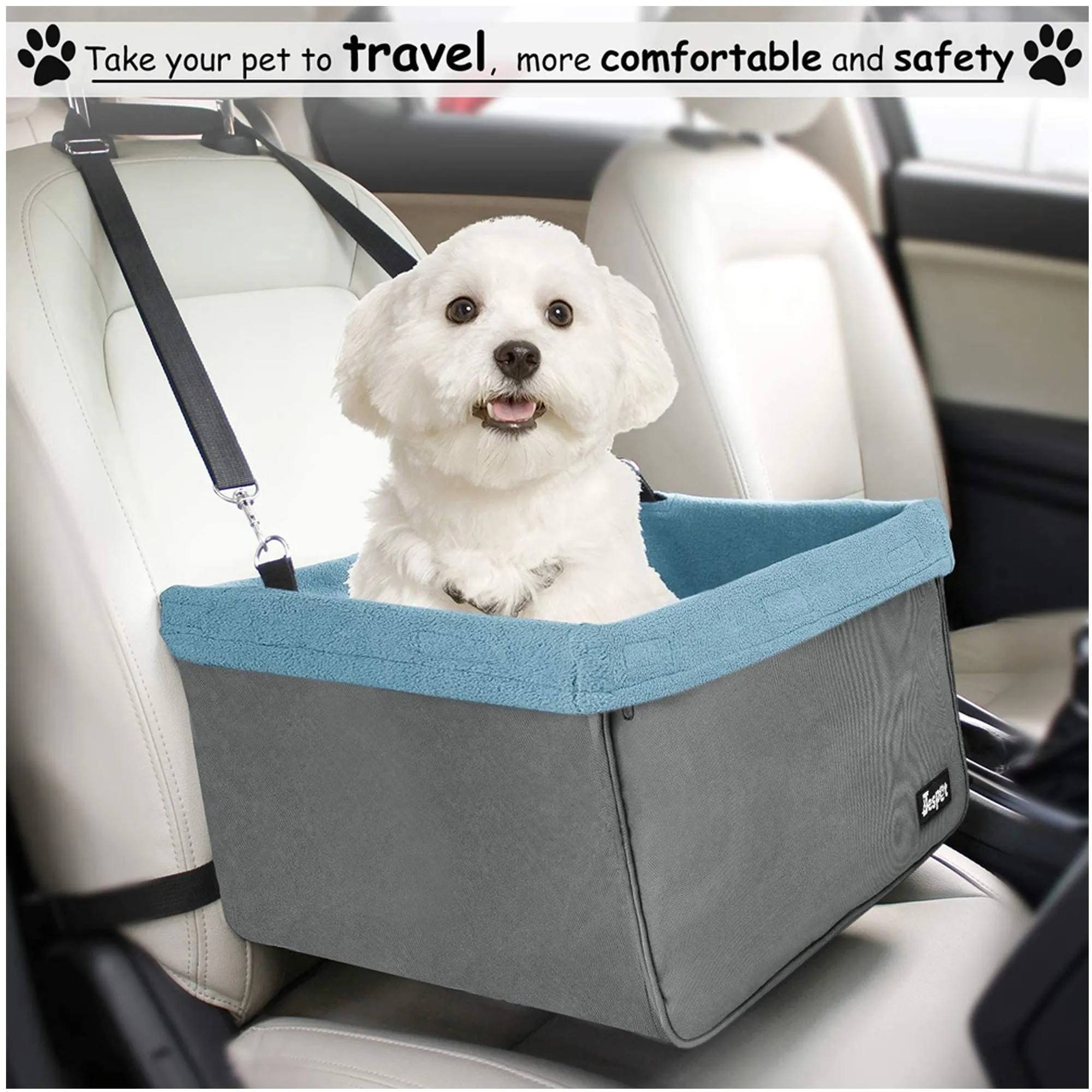 GOOPAWS Portable Pet Safety Booster Dog Car Seat with Seat Belt, Gray