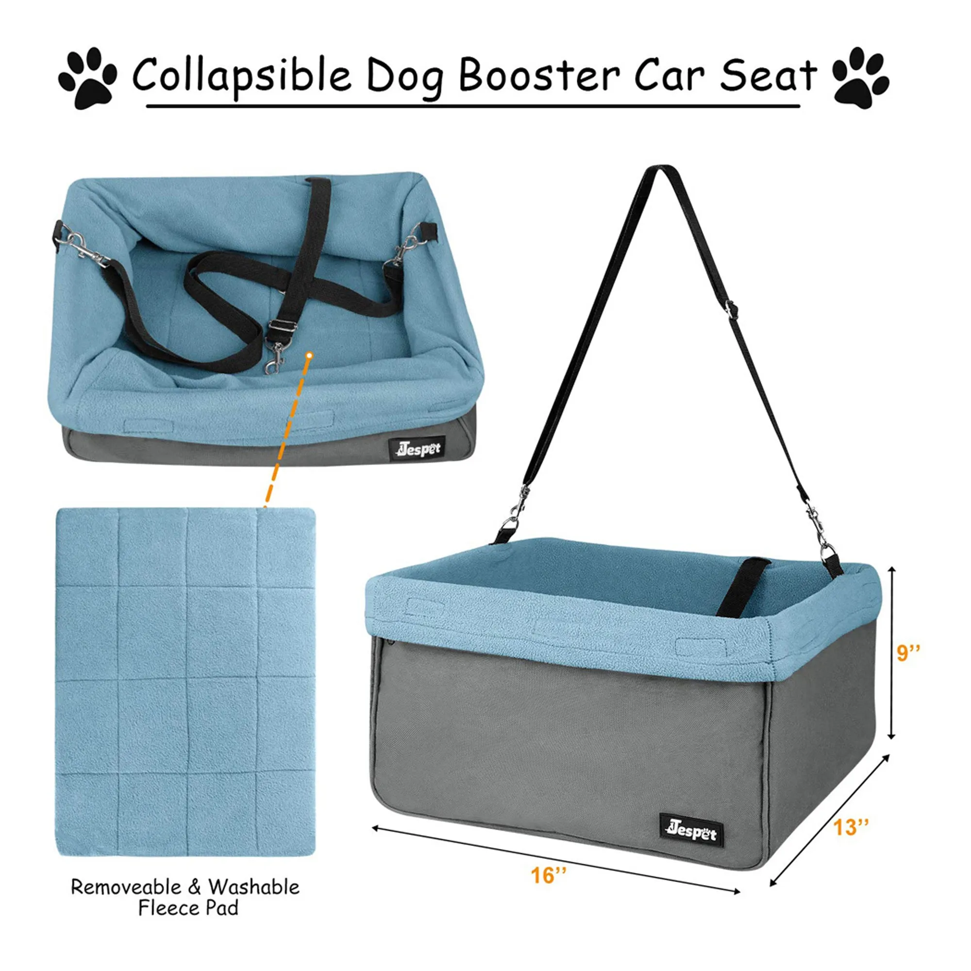 GOOPAWS Portable Pet Safety Booster Dog Car Seat with Seat Belt, Gray