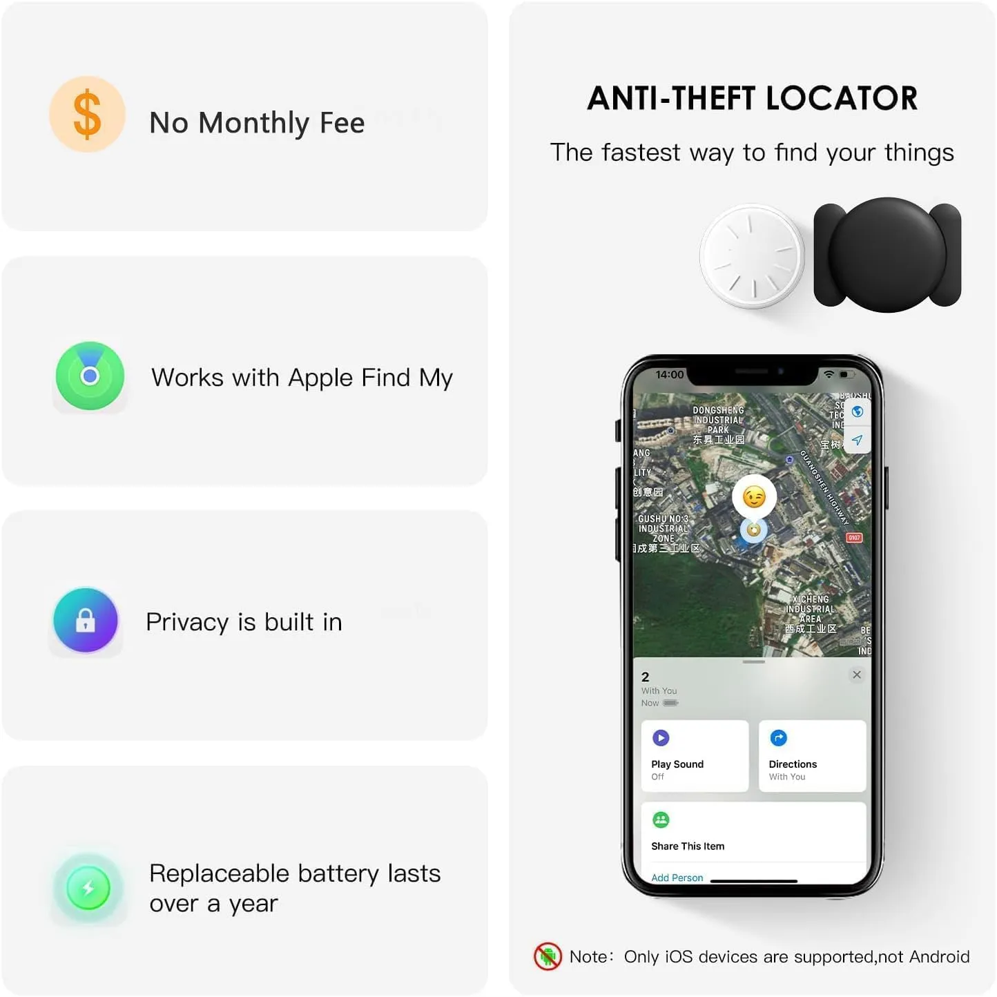 GPS Tracker for Vehicles, 2PCS Mini GPS Tracker with Magnetic Case, Work with Find My (iOS Only), No Monthly Fee Vehicles Tracker (Black)