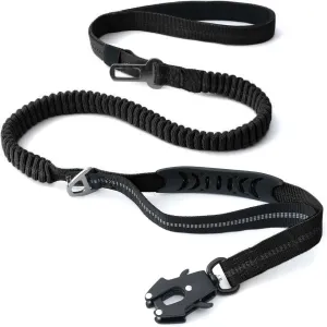 Heavy Duty Dog Leash - 4-6ft, 2 Comfortable Padded Handles, Traction Shock Absorbing, Anti-Pull Reflective for Medium to Large Dogs, Black