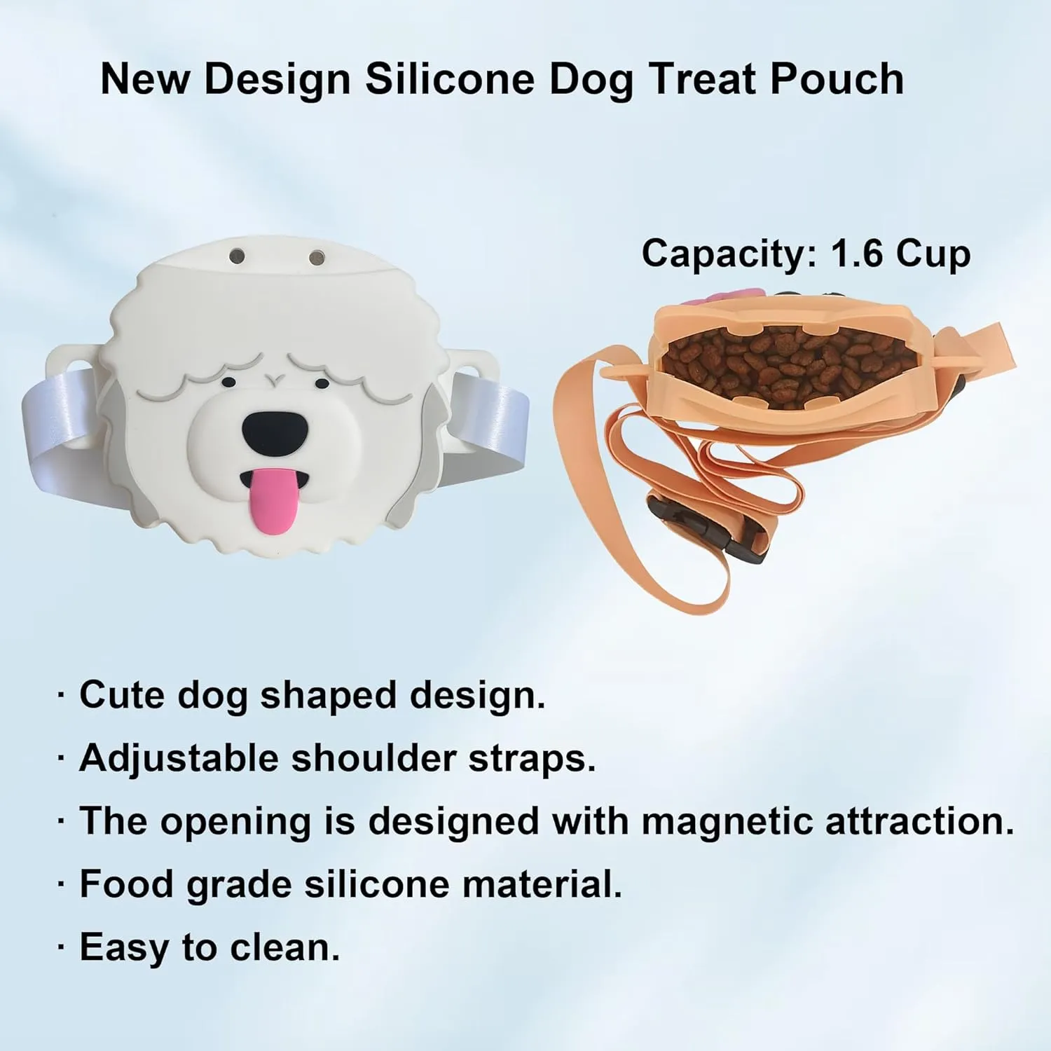 Jongdari Silicone Dog Treat Pouch with Training Clicker, Puppy Walking Treat Snack Pouch Bait Bags Holder Carrier for Pet Training with Waist Belt, 4 Magnetic Closure (German Shepherd)