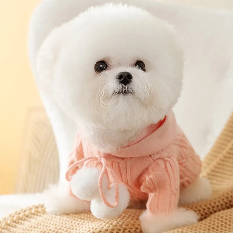 Knitted Fur Ball Hooded Pet Sweater