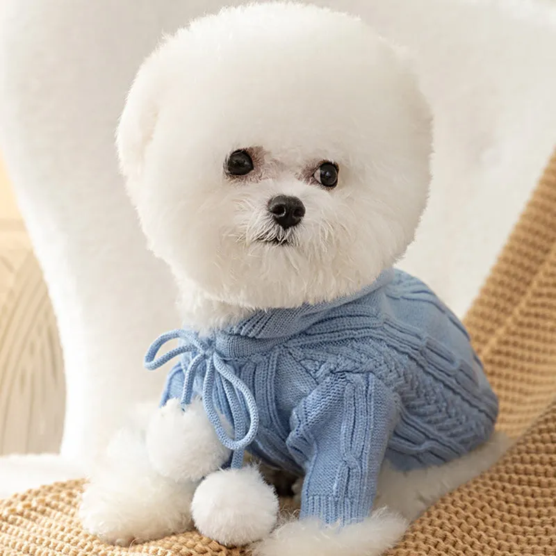 Knitted Fur Ball Hooded Pet Sweater