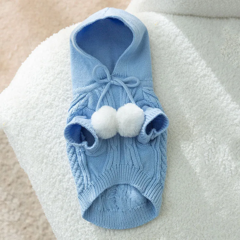 Knitted Fur Ball Hooded Pet Sweater