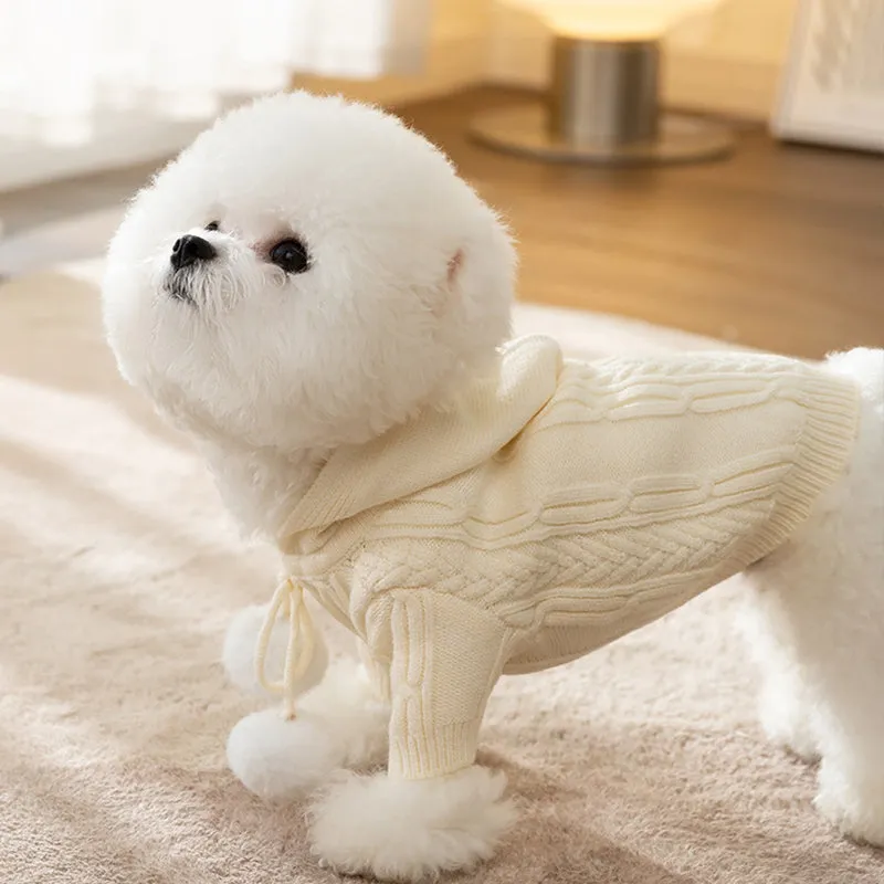 Knitted Fur Ball Hooded Pet Sweater