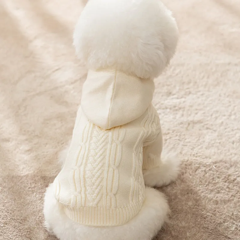 Knitted Fur Ball Hooded Pet Sweater