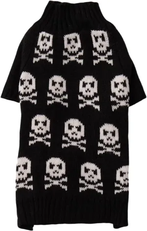 Lanyarco Black Pet Cat Halloween Holiday Clothes Skull Dog Sweater for Small Dogs Cats, Small (S) 12" Back