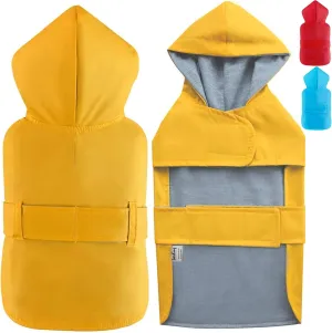 LeerKing Raincoat for Dogs - Hooded With Leash Hole, Waterproof Double Layer Coat Jacket With Lining, 10 Sizes for Small Medium and Large Dogs, Yellow, M