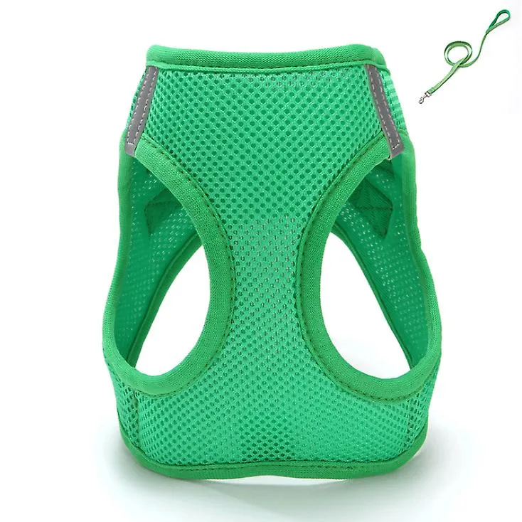 M 30-32cm green Breathable pet traction vest with leash for small dogs, medium and large AZ17338