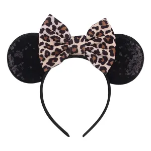 Mouse Ears Headbands - Cute Sequin Mouse Ears for Women Girls and Boys, for Cartoon Princess Costume Cosplay Decoration Party (Leopard Print)