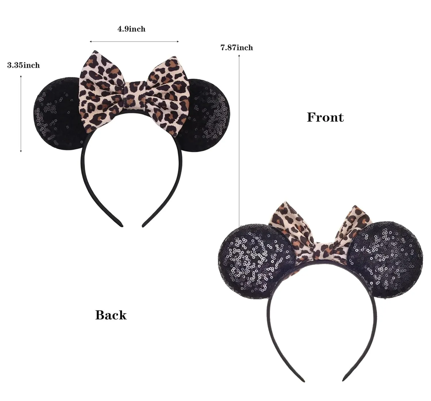 Mouse Ears Headbands - Cute Sequin Mouse Ears for Women Girls and Boys, for Cartoon Princess Costume Cosplay Decoration Party (Leopard Print)