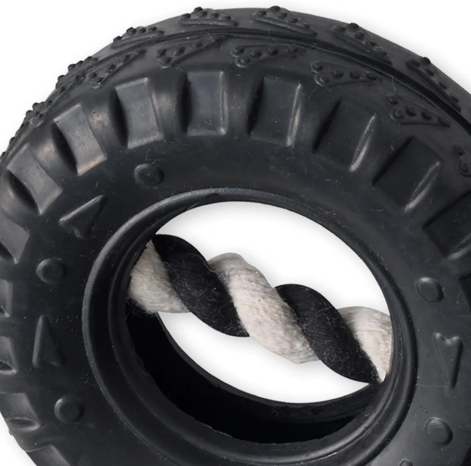 Natural Rubber Tire and Organic Cotton Rope Pull and Chew Dog Toy for All Pet Breeds, Black, One Size