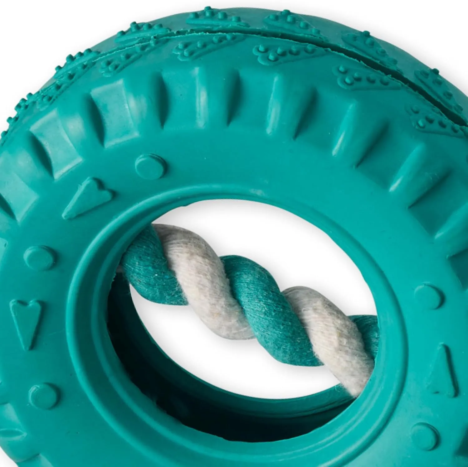 Natural Rubber Tire and Organic Cotton Rope Pull and Chew Dog Toy for All Pet Breeds, Teal Blue, One Size