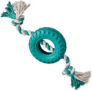 Natural Rubber Tire and Organic Cotton Rope Pull and Chew Dog Toy for All Pet Breeds, Teal Blue, One Size