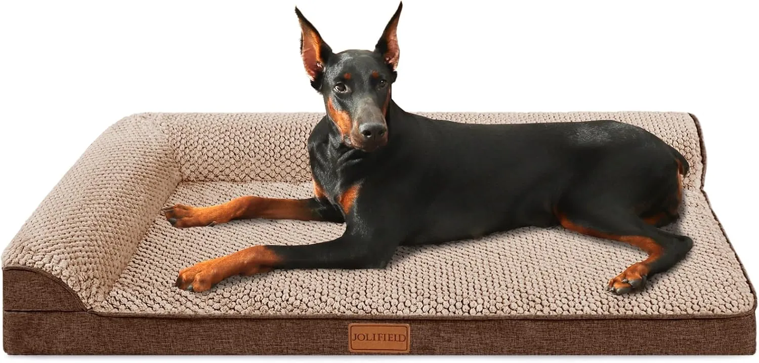 Orthopedic Jacquard XXL Dog Bed for Extra Large Dogs 48''X30'', Waterproof L Shaped Big Dog Sofa Pet Bed with Washable Removable Cover, Non-Slip Soft Comfortable Pet Couch Sleep Mat, Brown