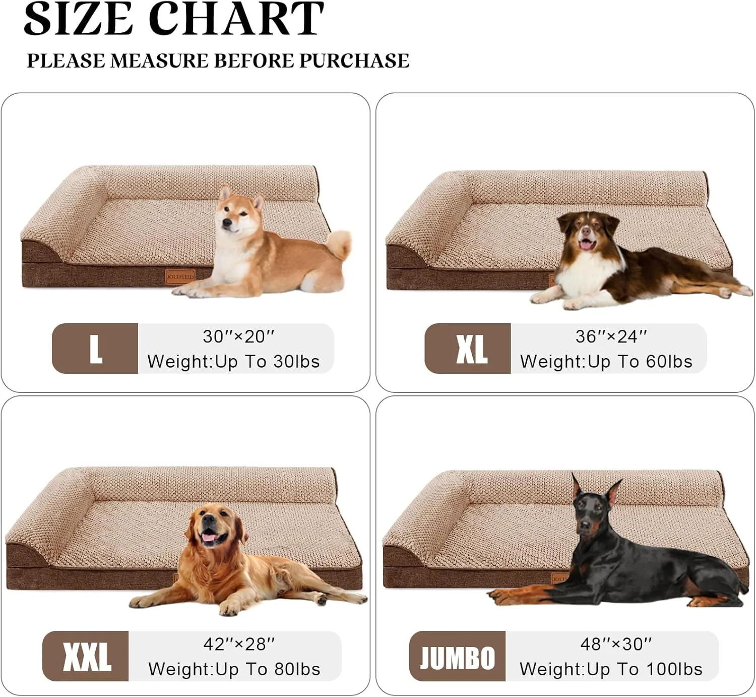 Orthopedic Jacquard XXL Dog Bed for Extra Large Dogs 48''X30'', Waterproof L Shaped Big Dog Sofa Pet Bed with Washable Removable Cover, Non-Slip Soft Comfortable Pet Couch Sleep Mat, Brown
