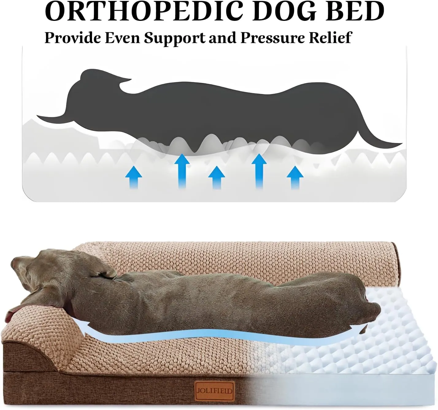 Orthopedic Jacquard XXL Dog Bed for Extra Large Dogs 48''X30'', Waterproof L Shaped Big Dog Sofa Pet Bed with Washable Removable Cover, Non-Slip Soft Comfortable Pet Couch Sleep Mat, Brown