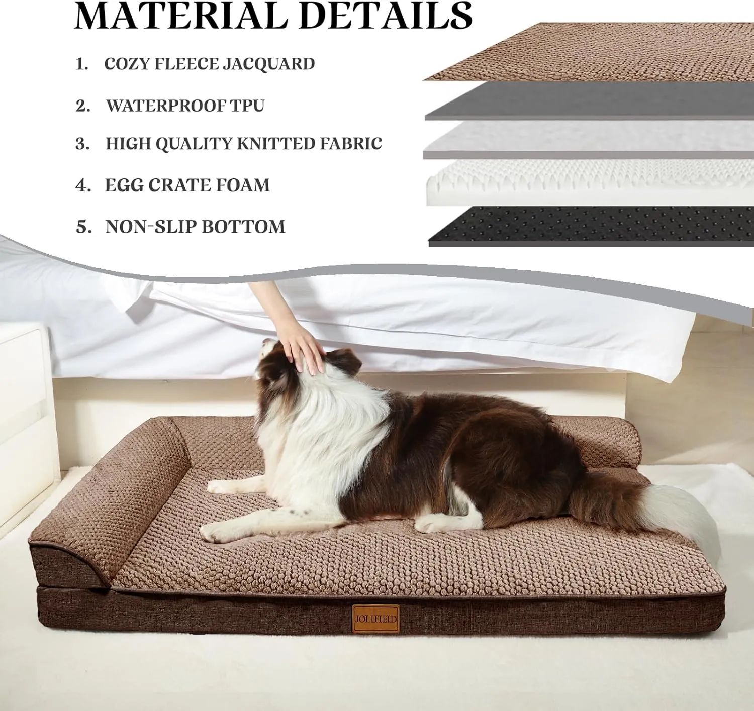 Orthopedic Jacquard XXL Dog Bed for Extra Large Dogs 48''X30'', Waterproof L Shaped Big Dog Sofa Pet Bed with Washable Removable Cover, Non-Slip Soft Comfortable Pet Couch Sleep Mat, Brown