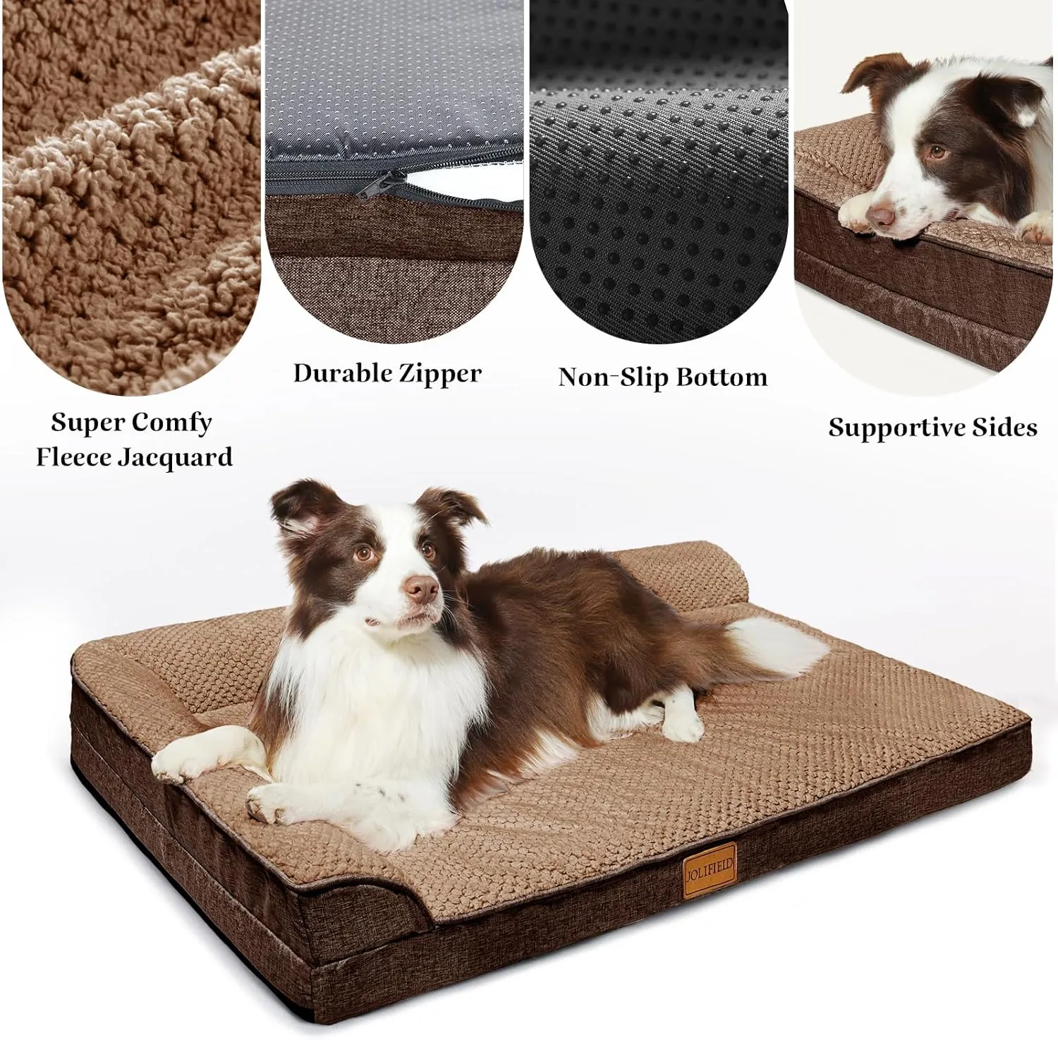 Orthopedic Jacquard XXL Dog Bed for Extra Large Dogs 48''X30'', Waterproof L Shaped Big Dog Sofa Pet Bed with Washable Removable Cover, Non-Slip Soft Comfortable Pet Couch Sleep Mat, Brown