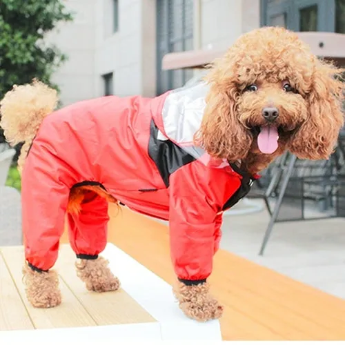 Pet Dog Raincoat Transparent Hooded Jumpsuit Dogs Waterproof Coat