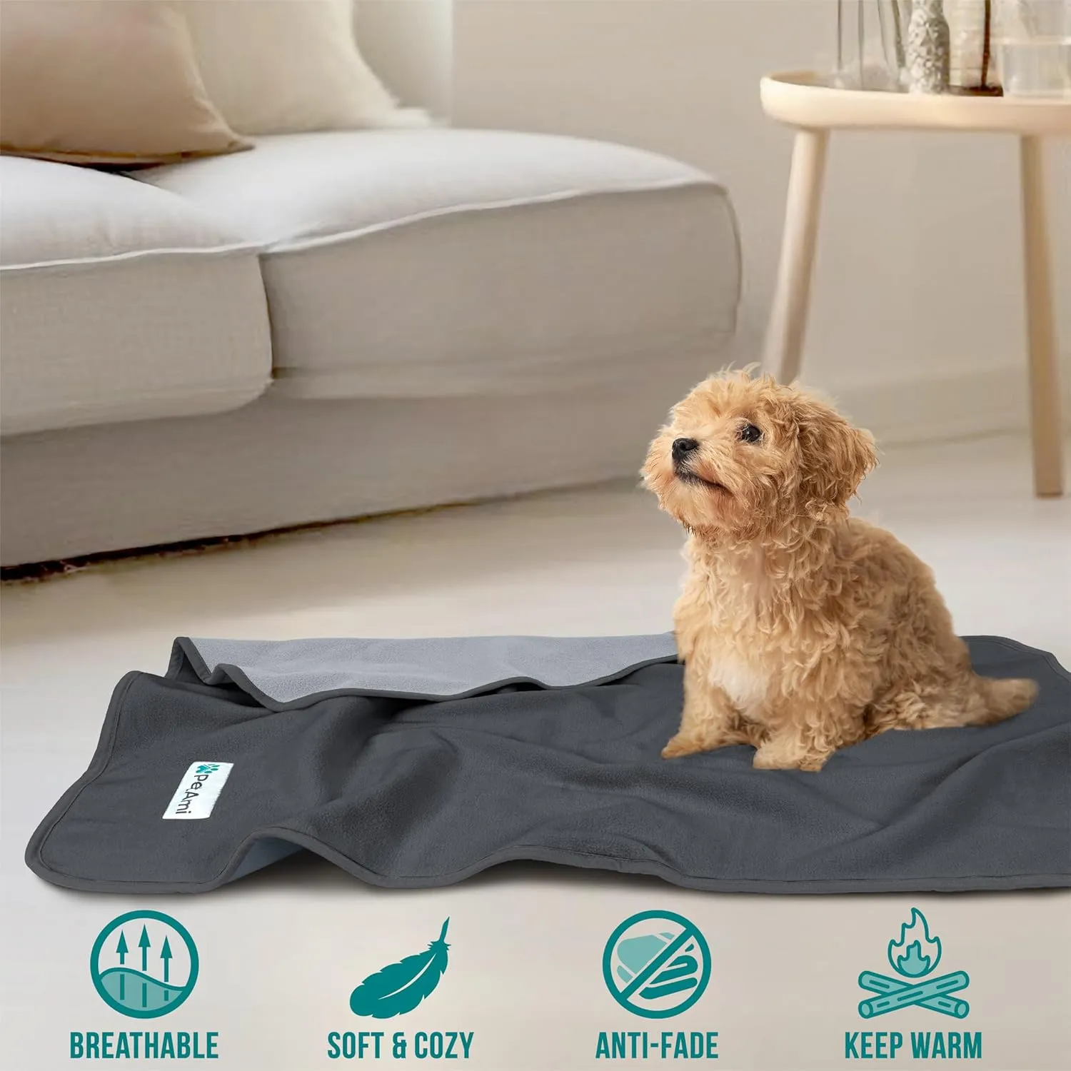 PetAmi Waterproof Dog Blanket for Medium Large Pets Dogs Cats, Pet Couch Cover Protector for Furniture, Reversible Washable Soft Fleece Cat Blanket for Bed Couch Sofa, 40x60 (Gray/Light Gray)