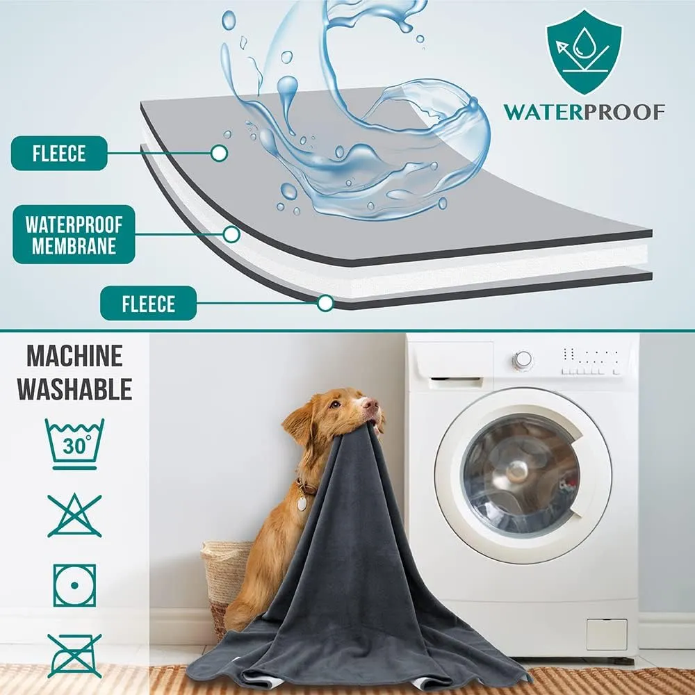 PetAmi Waterproof Dog Blanket for Medium Large Pets Dogs Cats, Pet Couch Cover Protector for Furniture, Reversible Washable Soft Fleece Cat Blanket for Bed Couch Sofa, 40x60 (Gray/Light Gray)