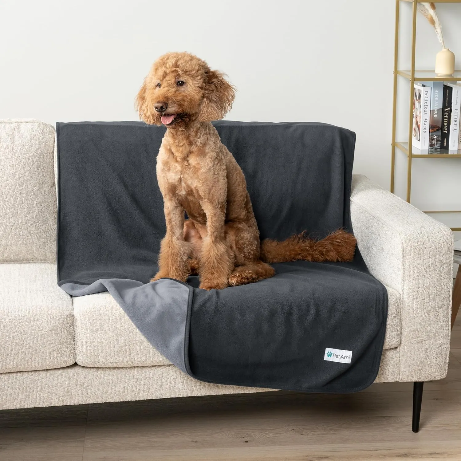 PetAmi Waterproof Dog Blanket for Medium Large Pets Dogs Cats, Pet Couch Cover Protector for Furniture, Reversible Washable Soft Fleece Cat Blanket for Bed Couch Sofa, 40x60 (Gray/Light Gray)