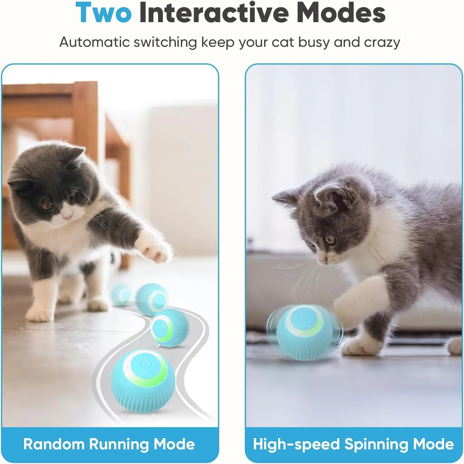 Petbobi Interactive Cat Toy Ball - Automatic Cat Toy with LED Light, USB Rechargeable Self Moving Ball, Indoor Active Rolling Toys, 360Rotating Smart Sphere, 2 Modes, Fun Gift for Kitten, Green