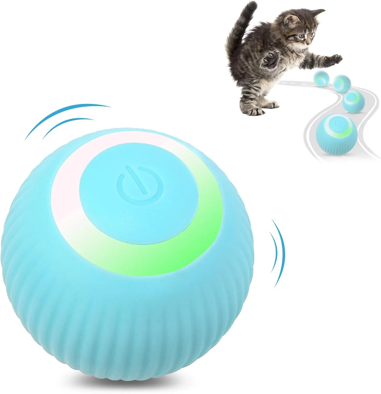 Petbobi Interactive Cat Toy Ball - Automatic Cat Toy with LED Light, USB Rechargeable Self Moving Ball, Indoor Active Rolling Toys, 360Rotating Smart Sphere, 2 Modes, Fun Gift for Kitten, Green