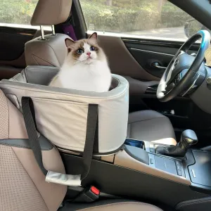 Petgrow Small Dog Car Seat Center Console, Waterproof Cat Dog Booster for Small Pets Up to 12 Lbs, Anti-Scratch Leather, Metal Parts & Safety Tethers,Portable Pet Car Seat for Puppy Travel Bags,Grey