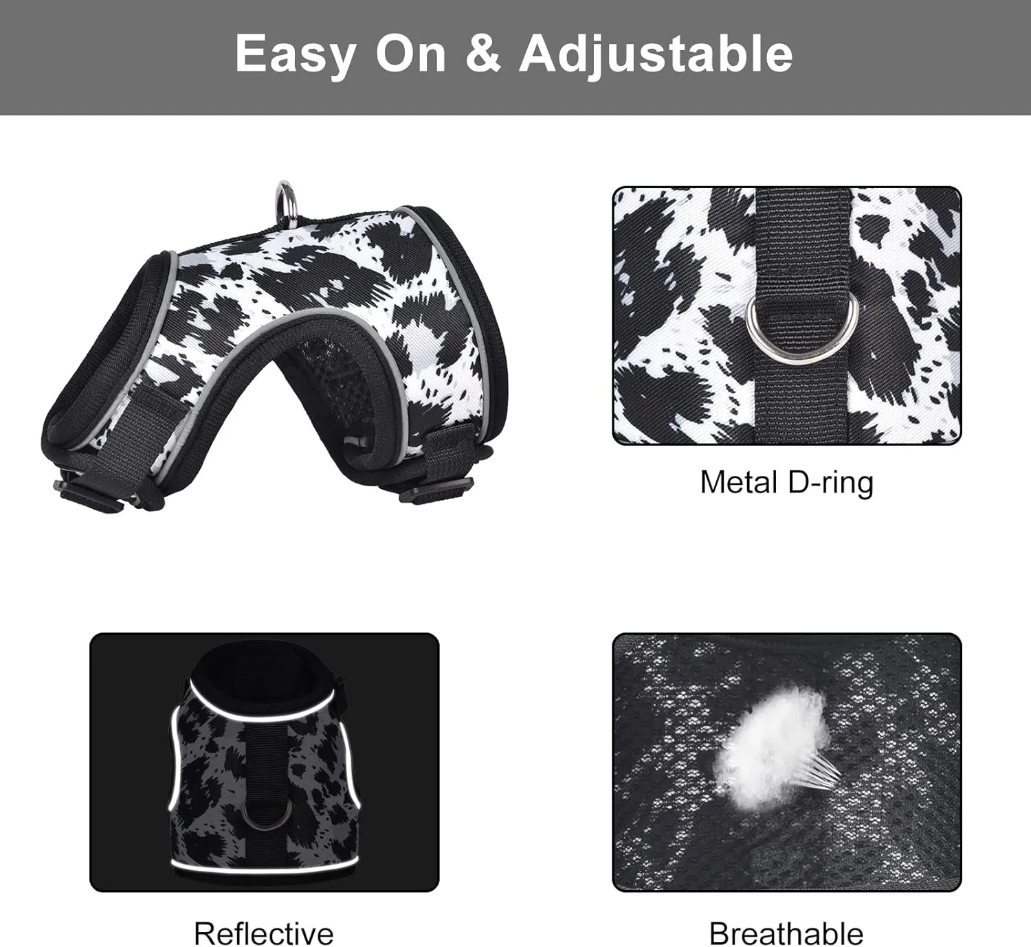 Petmolico Cat Harness and Leash Escape Proof, Mesh Padded Reflective Cat Vest Harness for Kitten Walking Outdoor Adventures, Black Leopard Small
