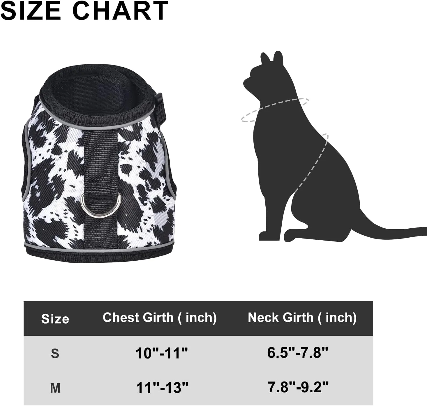 Petmolico Cat Harness and Leash Escape Proof, Mesh Padded Reflective Cat Vest Harness for Kitten Walking Outdoor Adventures, Black Leopard Small