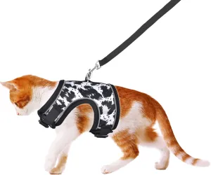 Petmolico Cat Harness and Leash Escape Proof, Mesh Padded Reflective Cat Vest Harness for Kitten Walking Outdoor Adventures, Black Leopard Small