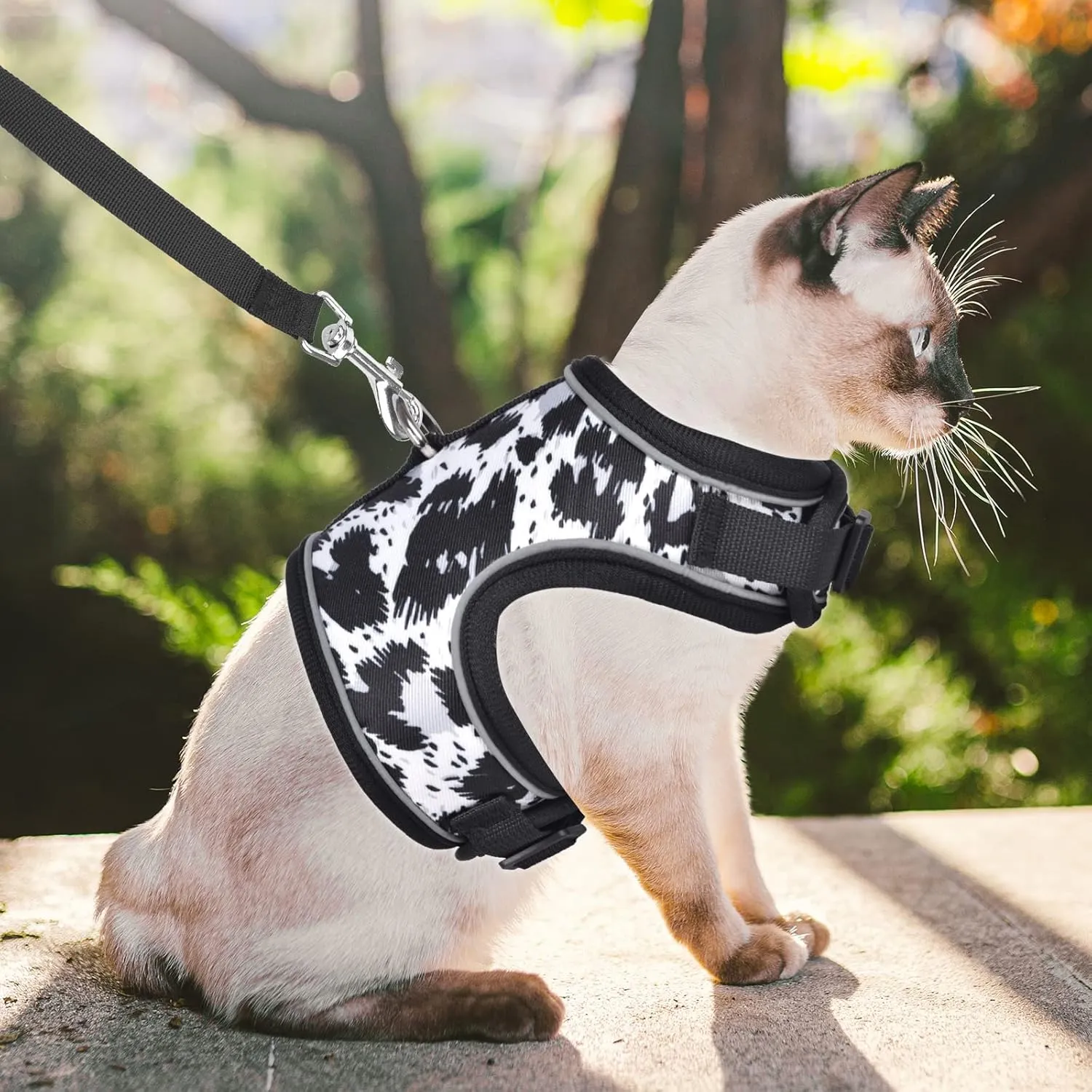 Petmolico Cat Harness and Leash Escape Proof, Mesh Padded Reflective Cat Vest Harness for Kitten Walking Outdoor Adventures, Black Leopard Small