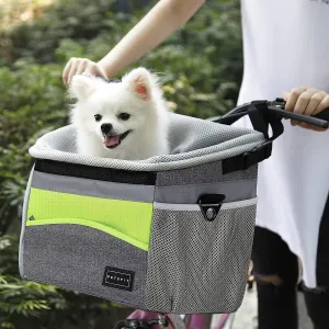 Petsfit Dog Bike Basket, Dog Booster Car Seat, Dog Car Seat for Small Dogs/Cats/Puppies with Safety Rope/Reflective Strips/Two Side Storage Pockets (Grey)