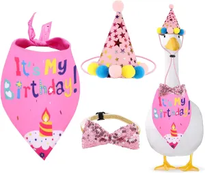 Porch Goose Birthday Outfit Set, Porch Goose Clothes Hat Tie Bib Birthday Party Outfit for 17 & 23" Cement & Plastic Lawn Statue Garden Yard Patio Decor