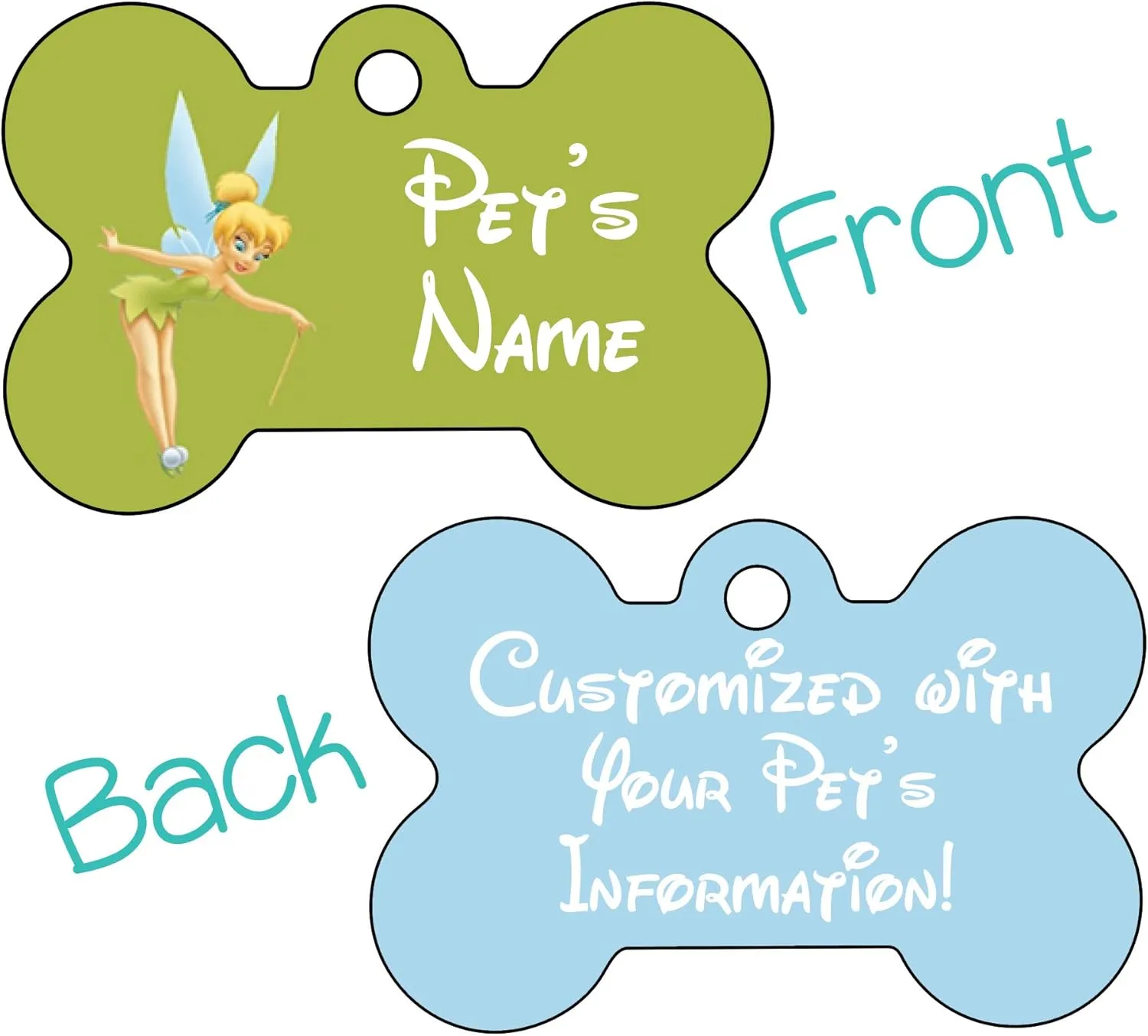 Princess Double Sided Pet Id Tag for Dogs & Cats Personalized with 4 Lines of Text (Tinkerbell)