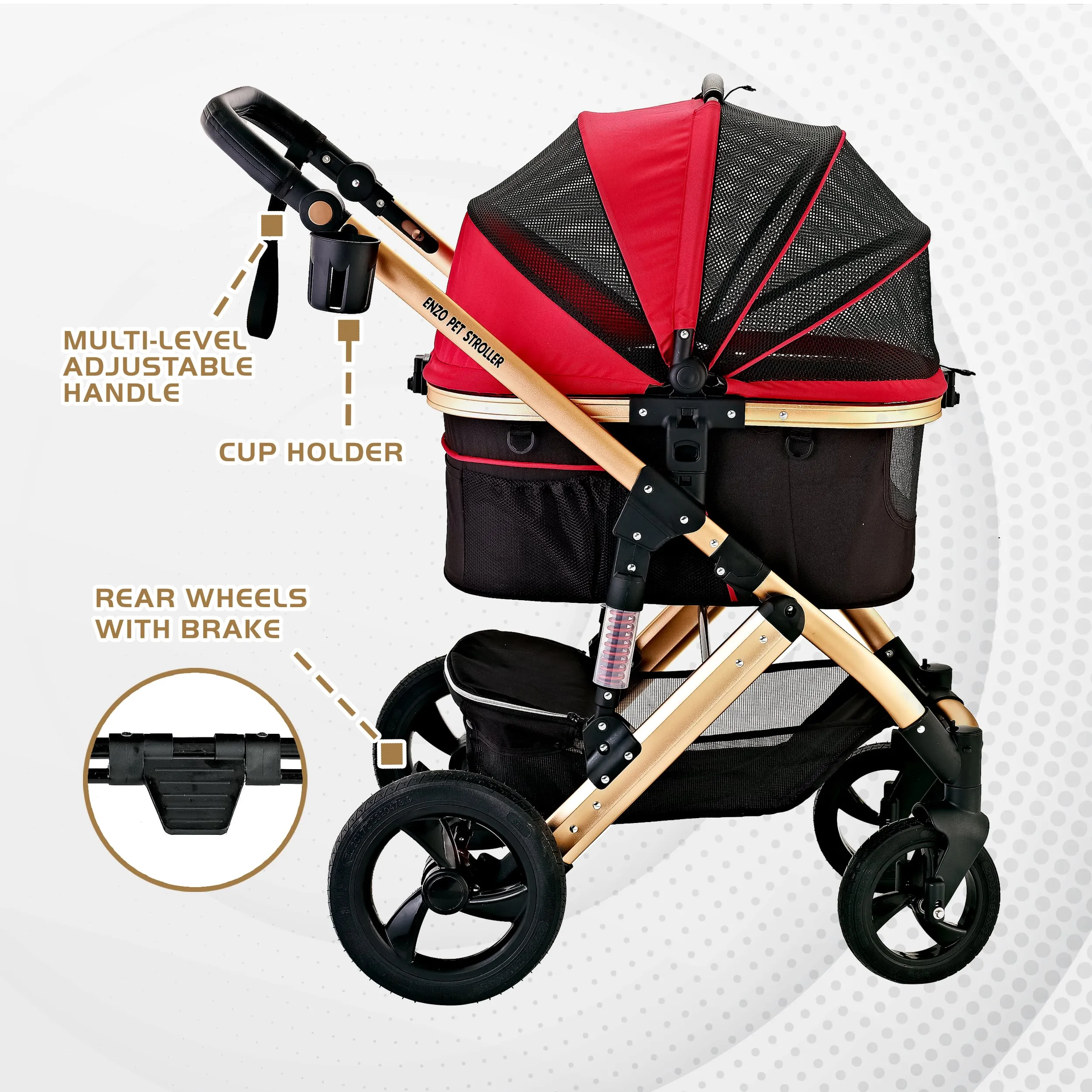 "Monza Luxury 3-in-1 Travel Pet Stroller: Ultimate Convenience for Small/Medium Dogs & Cats - Detachable Carrier, Pump-Free Tires, Aluminum Frame!"