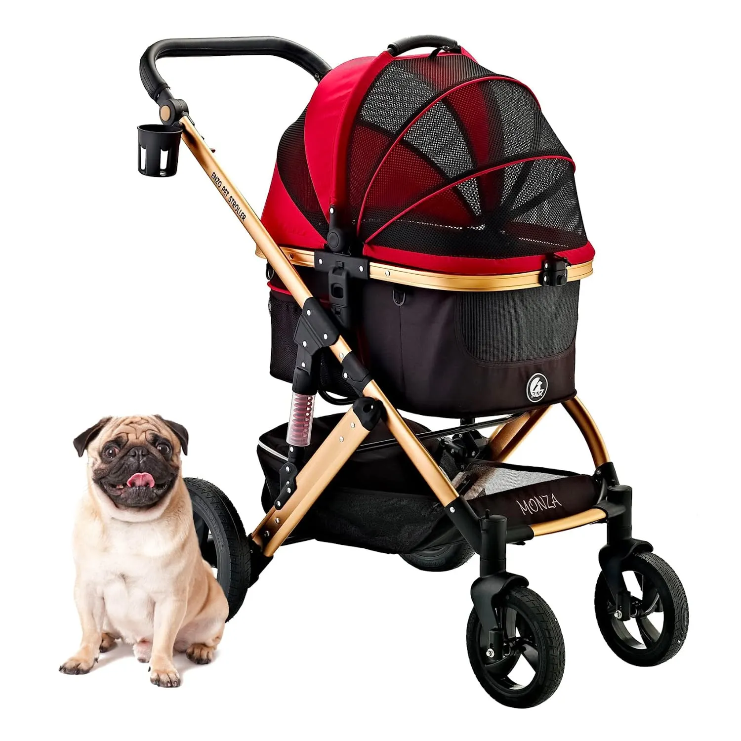 "Monza Luxury 3-in-1 Travel Pet Stroller: Ultimate Convenience for Small/Medium Dogs & Cats - Detachable Carrier, Pump-Free Tires, Aluminum Frame!"