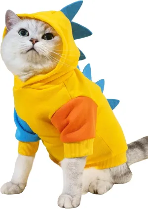 QWINEE Dinosaur Dog Hoodie Dog Warm Jacket Christmas Halloween Dog Costume Dog Clothes for Puppy Kitten Small Medium Dogs Cats Blue and Yellow XXS