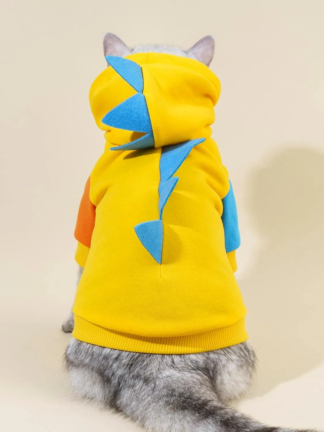QWINEE Dinosaur Dog Hoodie Dog Warm Jacket Christmas Halloween Dog Costume Dog Clothes for Puppy Kitten Small Medium Dogs Cats Blue and Yellow XXS