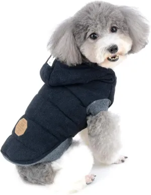 Ranphy Cotton Fleece Small Dog Jackets Hoodie for Cold Weather Girl Boy Puppy Cat Winter Coat Sweater 2 Leg Hooded Outfits Pet Soft Vest Clothes Apparel for Chihuahua Poodle Teacup Dog Black S