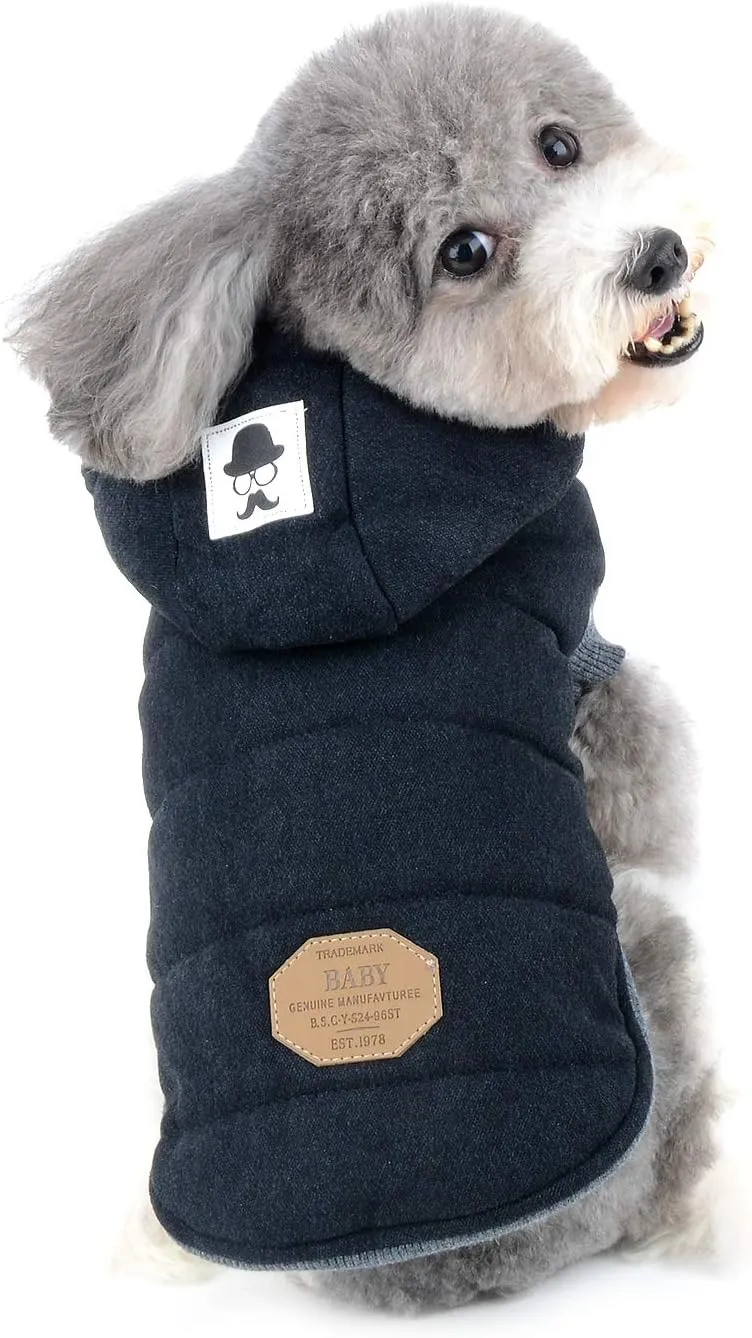 Ranphy Cotton Fleece Small Dog Jackets Hoodie for Cold Weather Girl Boy Puppy Cat Winter Coat Sweater 2 Leg Hooded Outfits Pet Soft Vest Clothes Apparel for Chihuahua Poodle Teacup Dog Black S