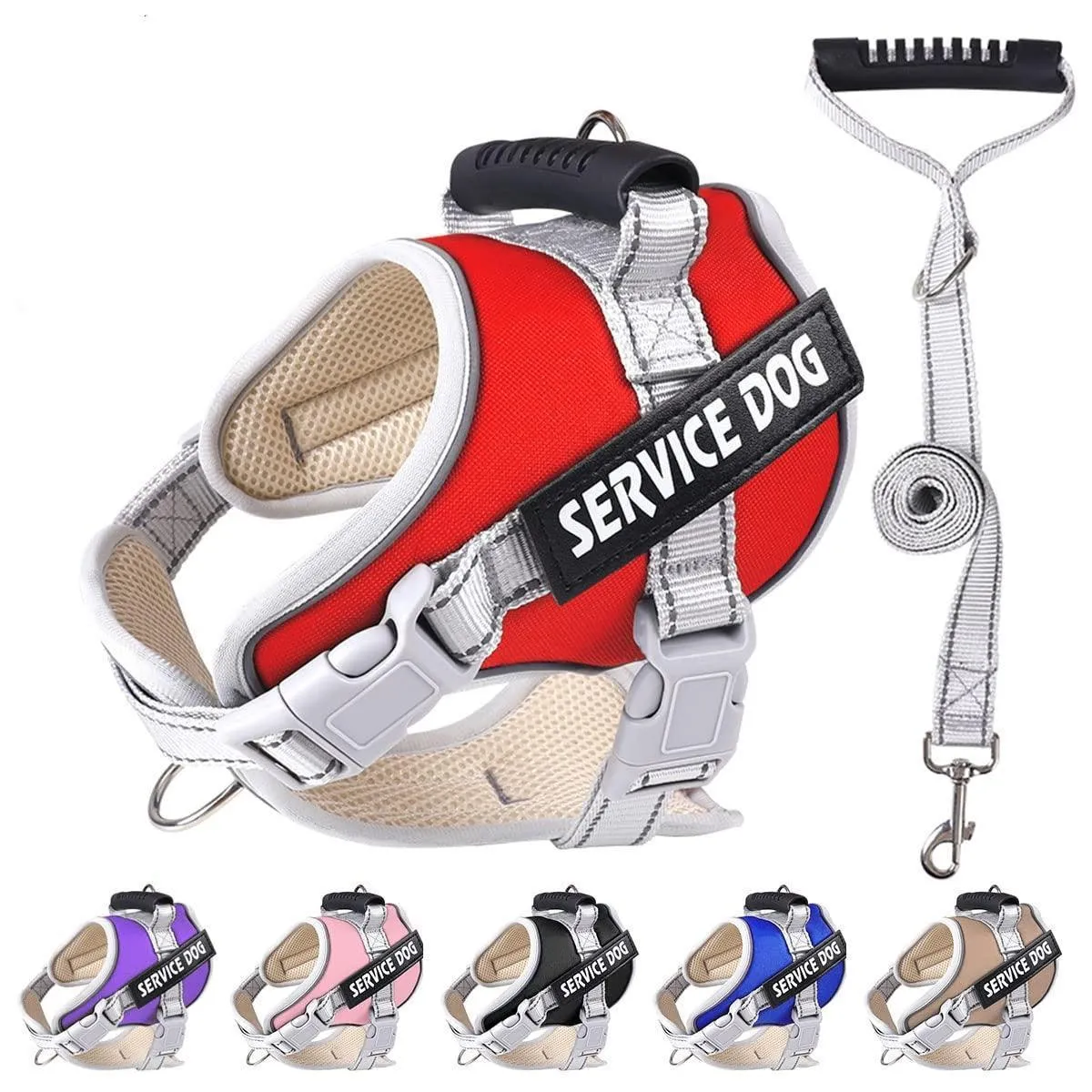 Reflective Nylon Adjustable Custom Dog Harness Vest NO PULL with 5Ft Leash Set