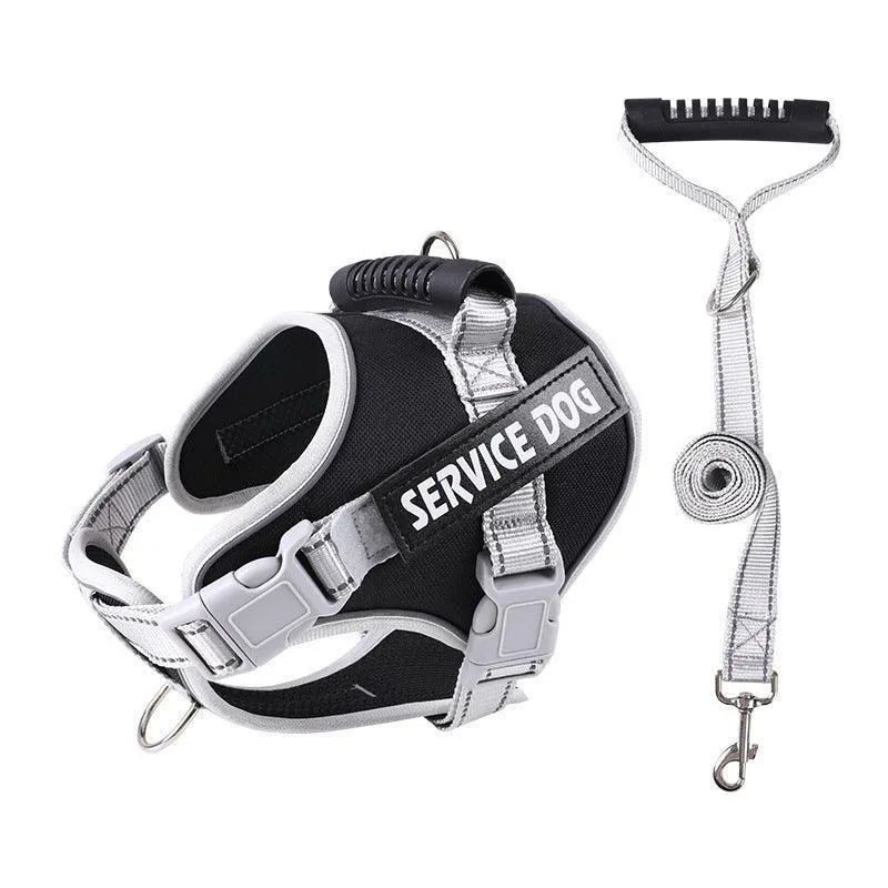 Reflective Nylon Adjustable Custom Dog Harness Vest NO PULL with 5Ft Leash Set
