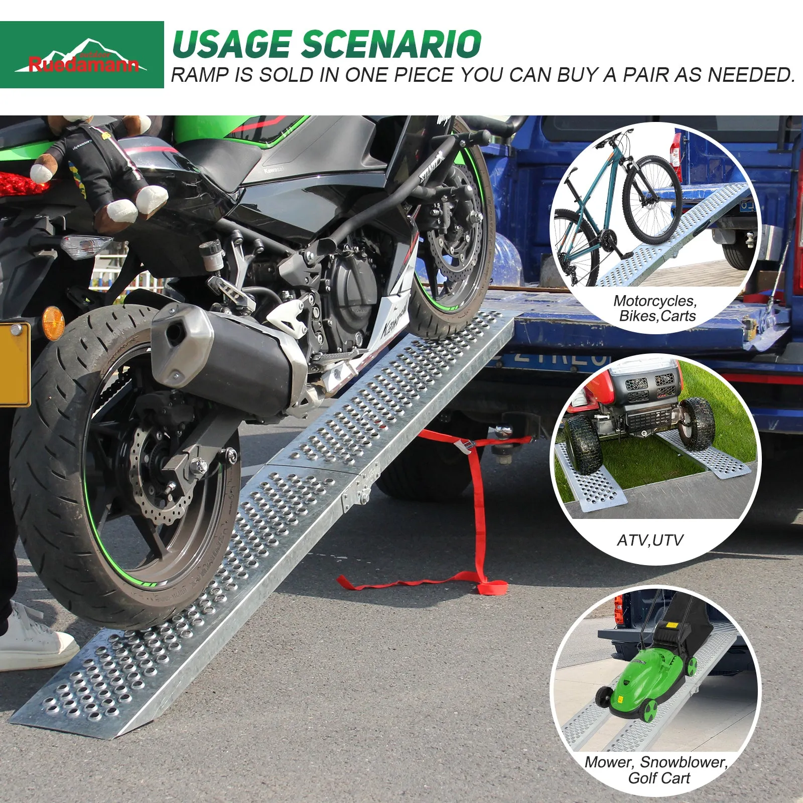 Ruedamann® 78.7" L x 9" W Portable Loading Ramp with Punching 1PC