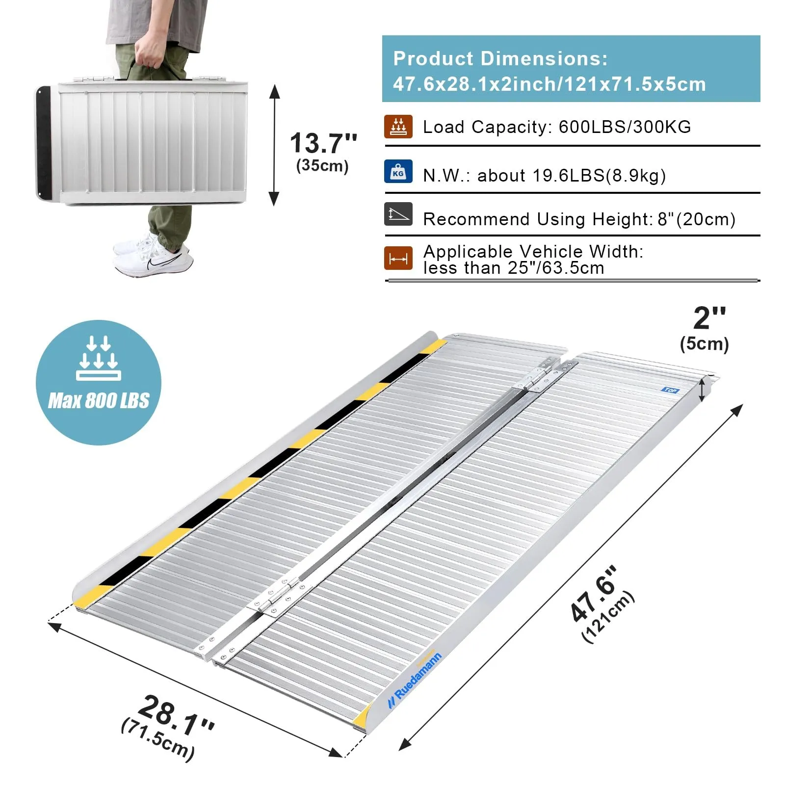 Ruedamann® Folding Aluminum Wheelchair Ramps for Stairs Portable