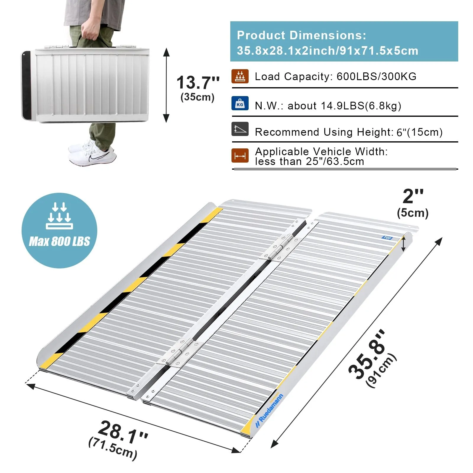 Ruedamann® Folding Aluminum Wheelchair Ramps for Stairs Portable